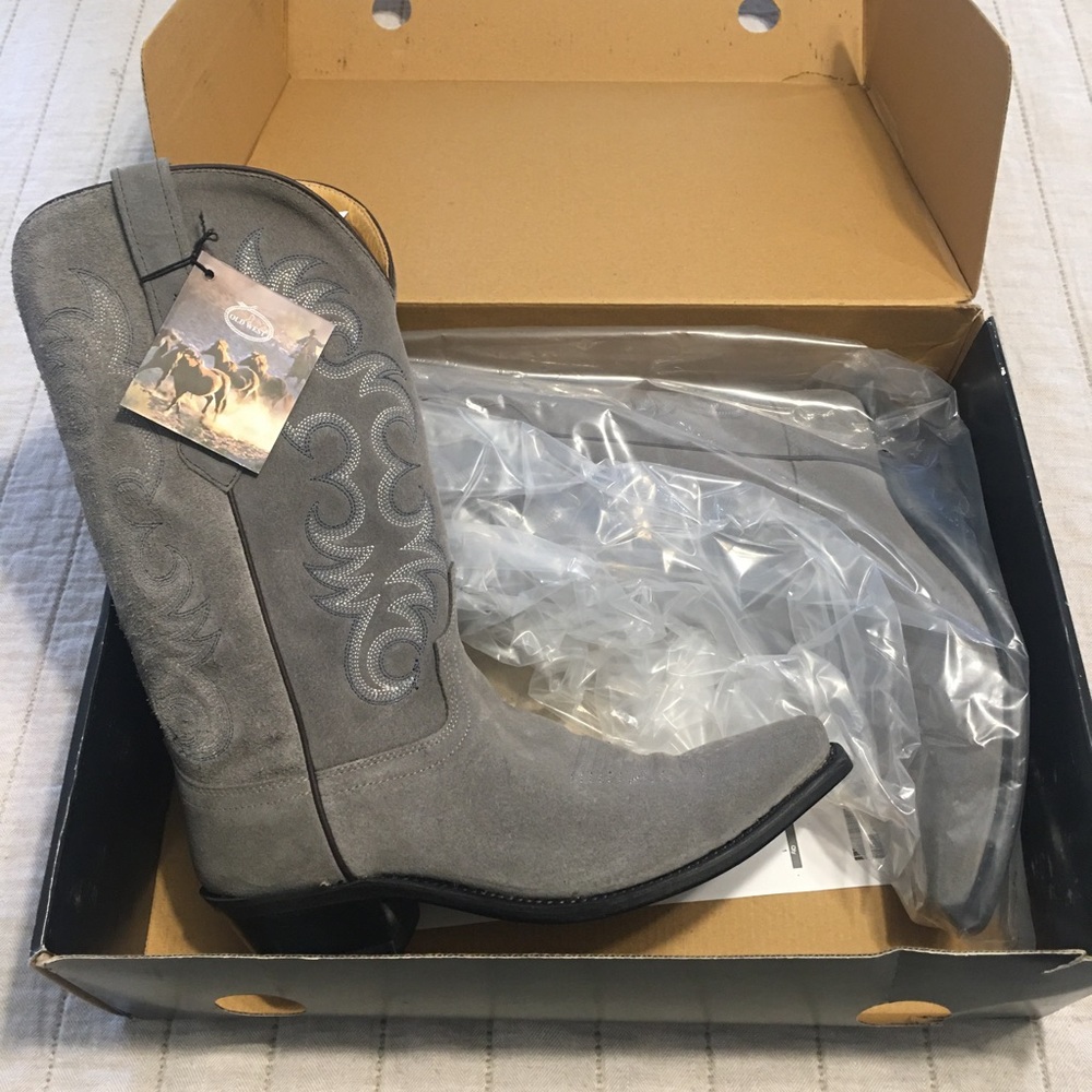 Old West Light Grey Women’s Leather Cowboy Boot 8.5